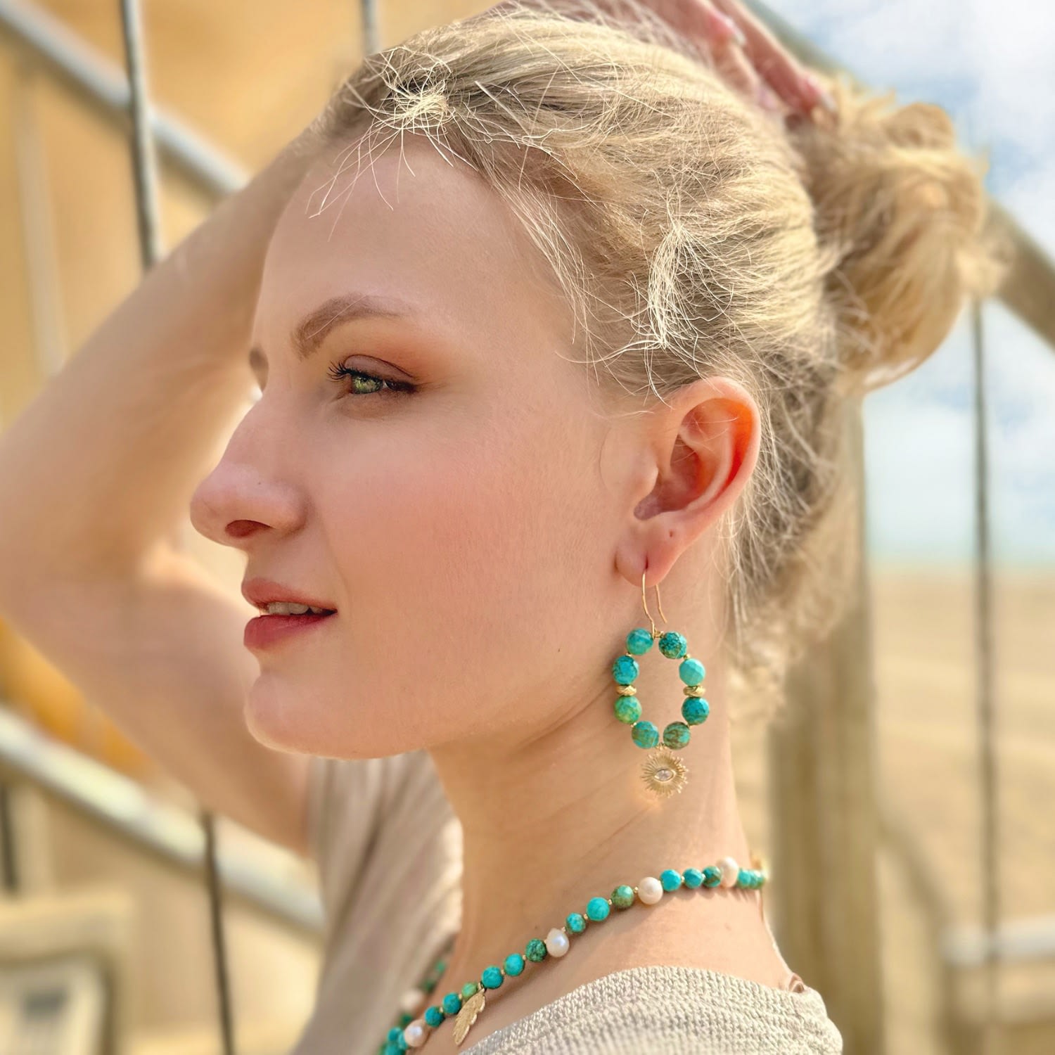 Turquoise With Evil Eye Earrings