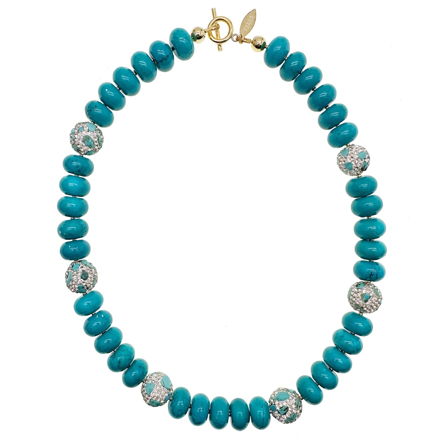 Turquoise With Rhinestones Bordered Short Necklace