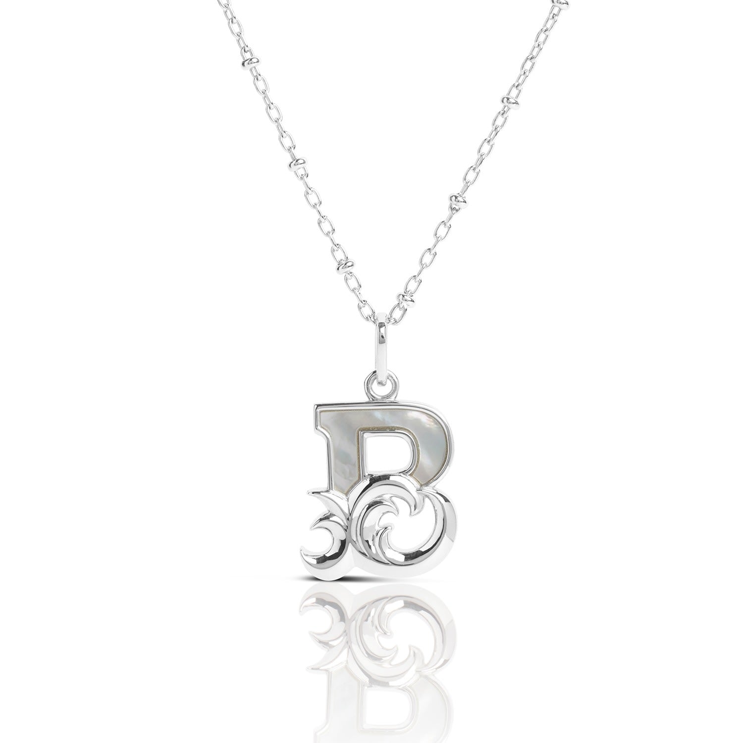 Solid Silver B Initial Necklace With Mother Of Pearl