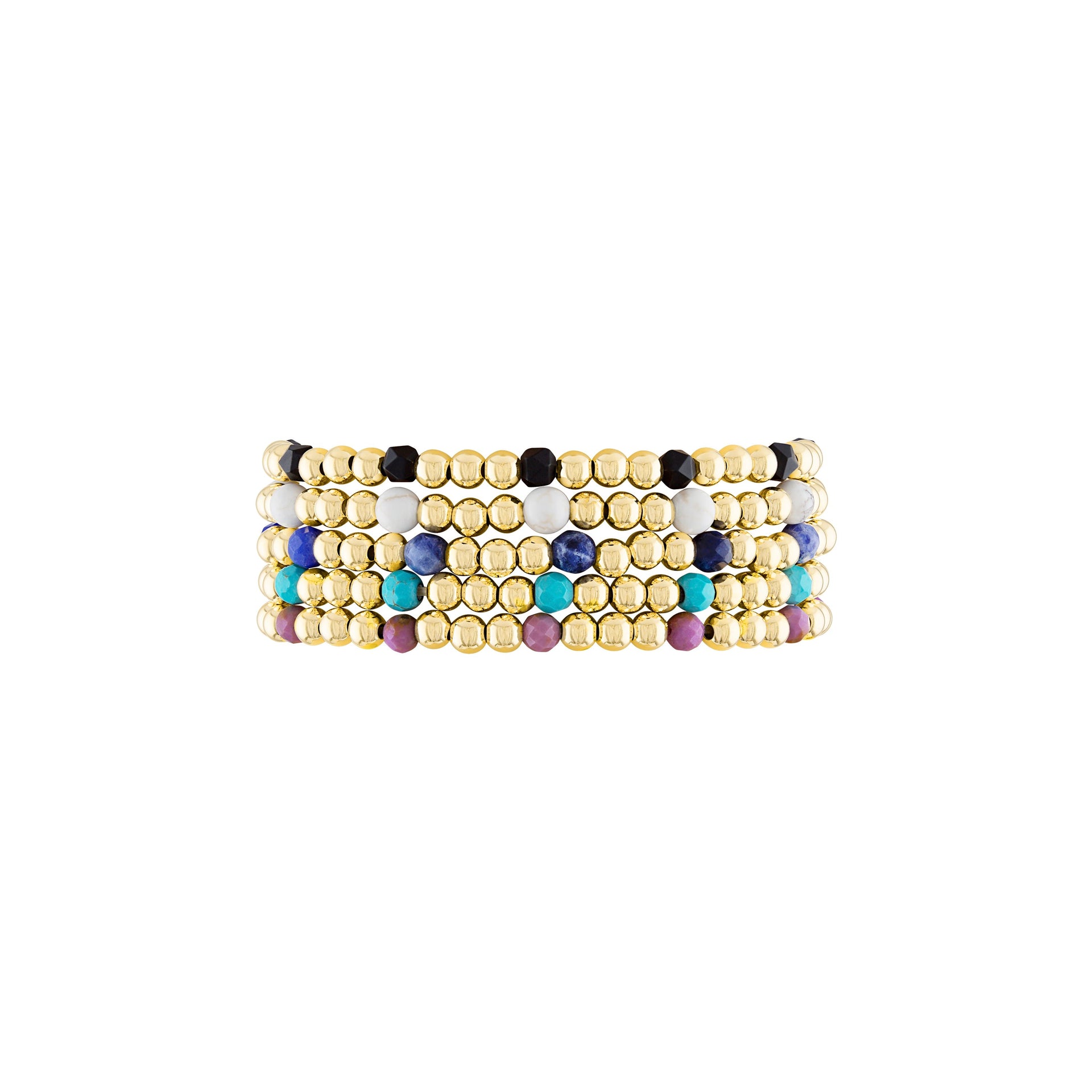 14K Gold Filled Gemstone Cinco De Stack Bracelet Set