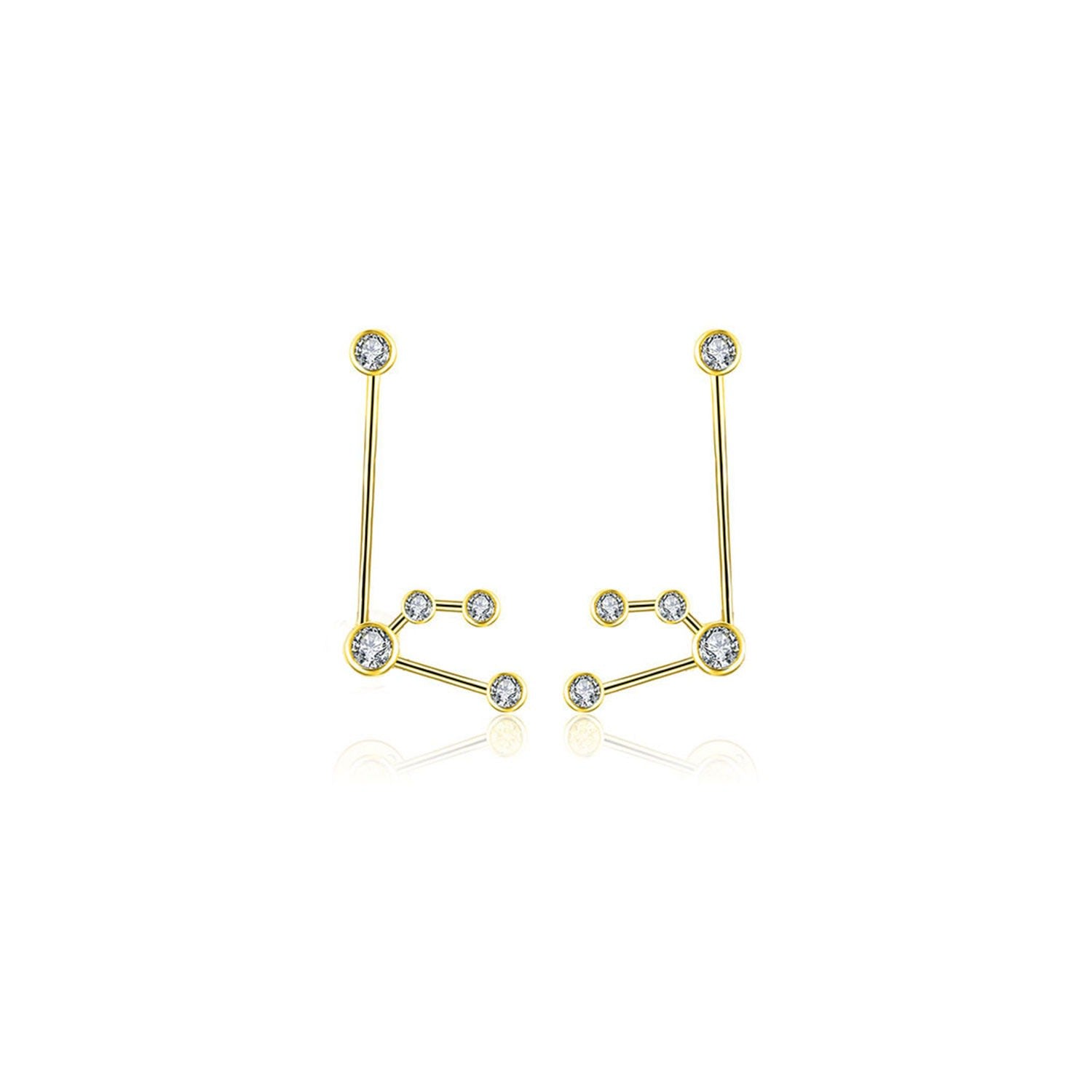 Aquarius Zodiac Constellation Earring 18K Yellow Gold & Diamond