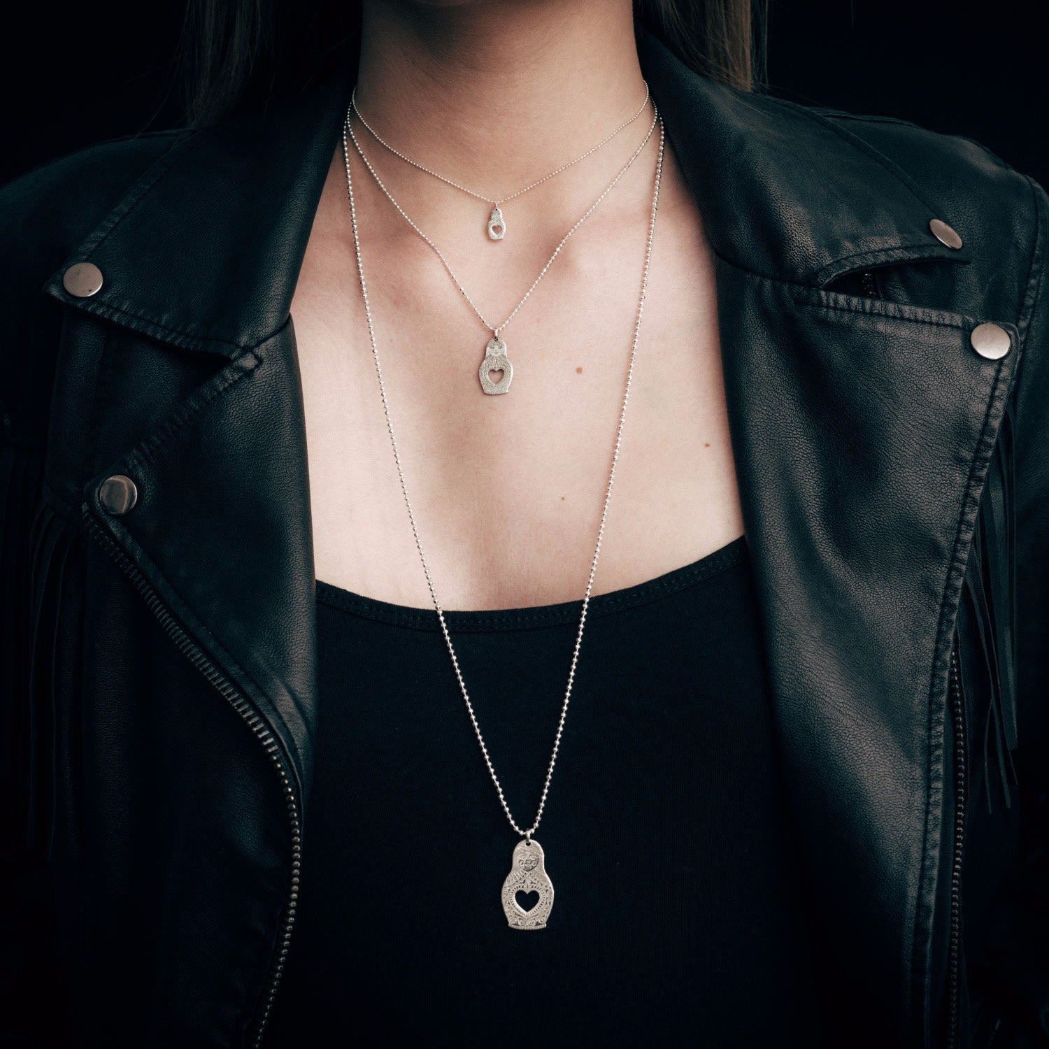 Large Silver Russian Doll Pendant Necklace