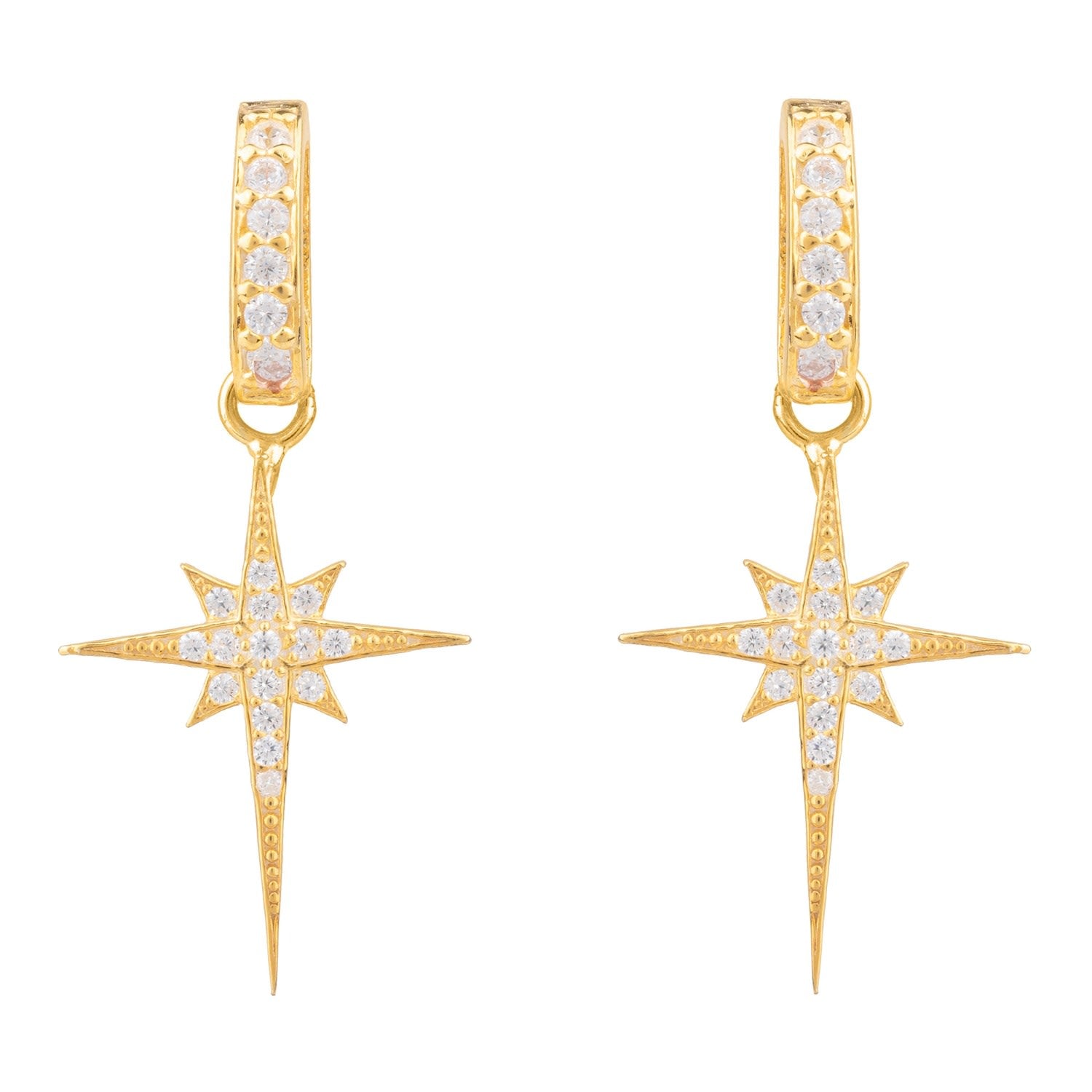 North Star Burst Small Drop Earrings Gold