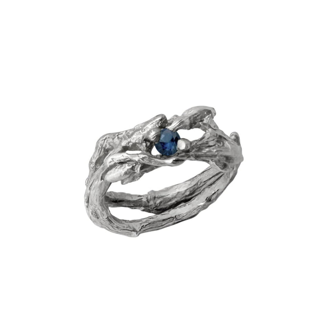 The silver twig ring with a blue sapphire size 7
