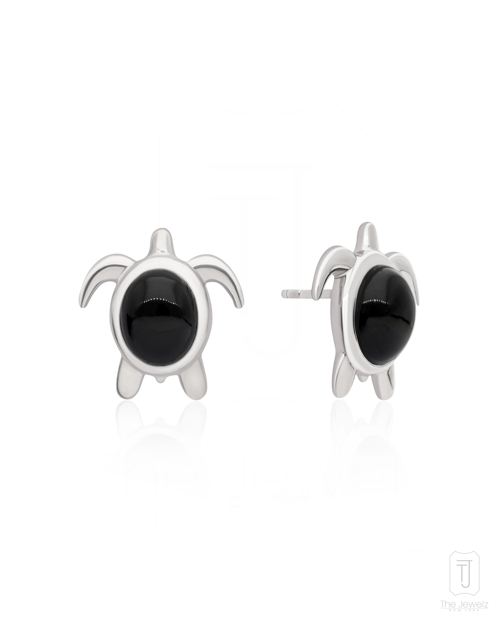 Twilight Turtles' Silver Stud Earrings - Black Onyx