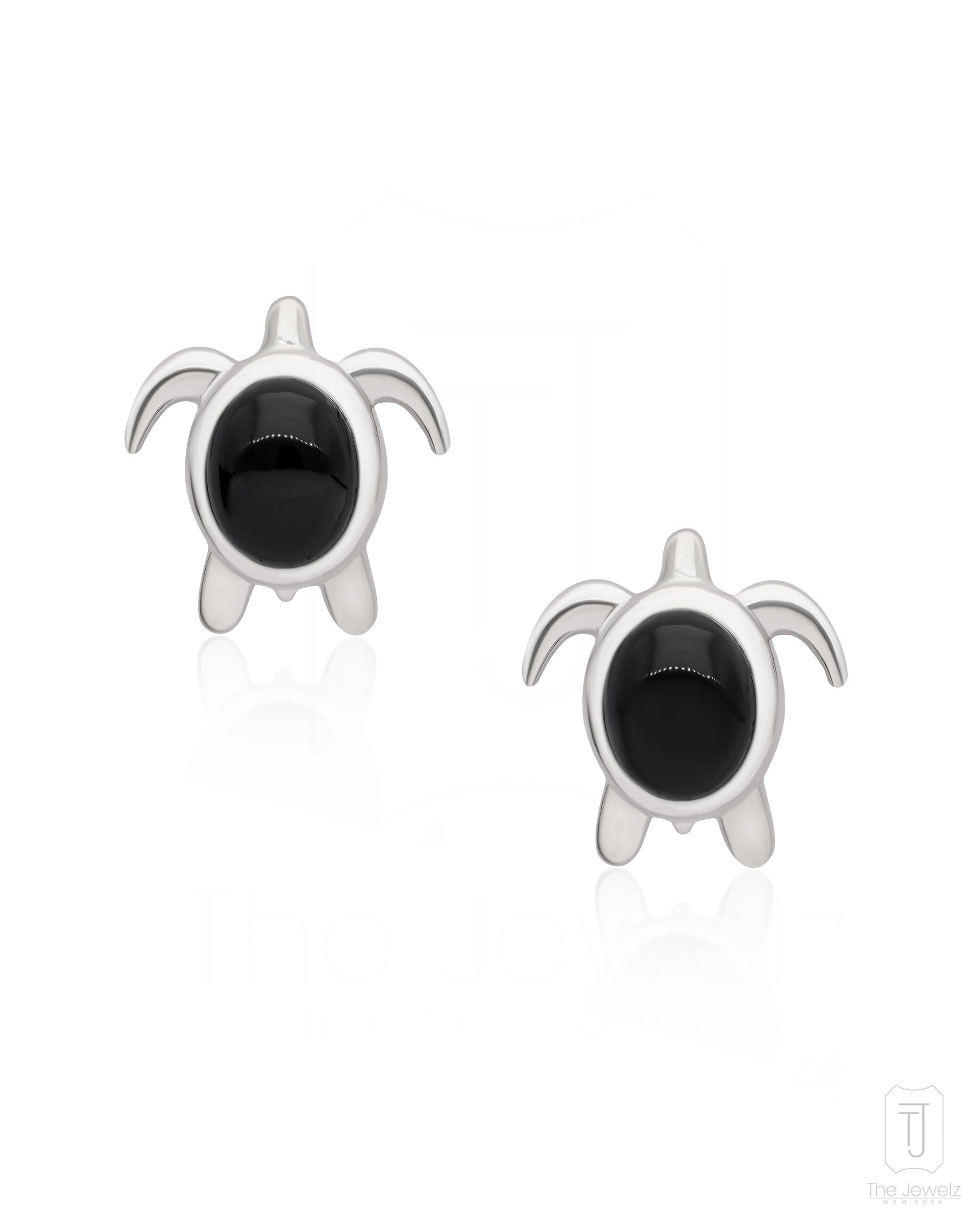 Twilight Turtles' Silver Stud Earrings - Black Onyx