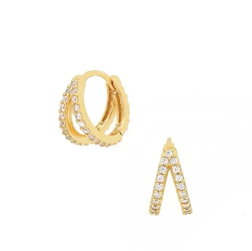 Twin Zirconia Gold Vermeil Huggie Hoop Earrings