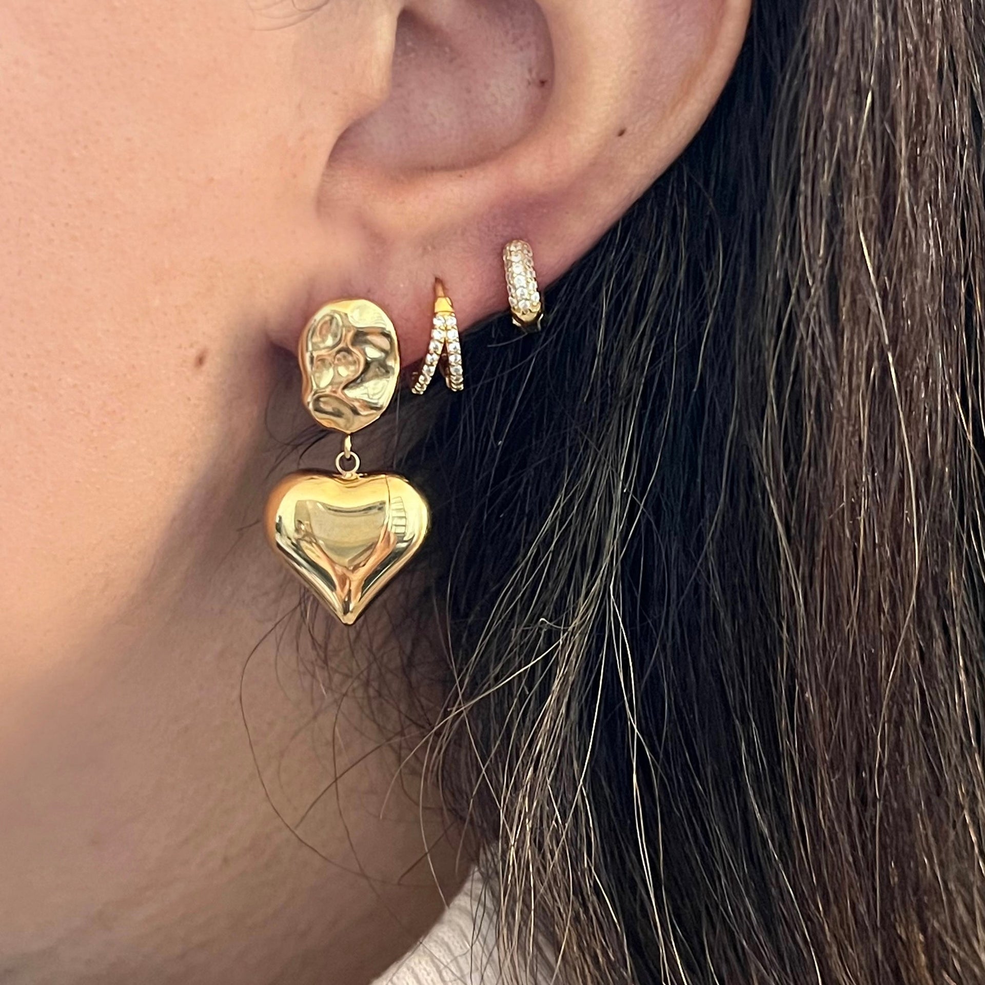Twin Zirconia Gold Vermeil Huggie Hoop Earrings