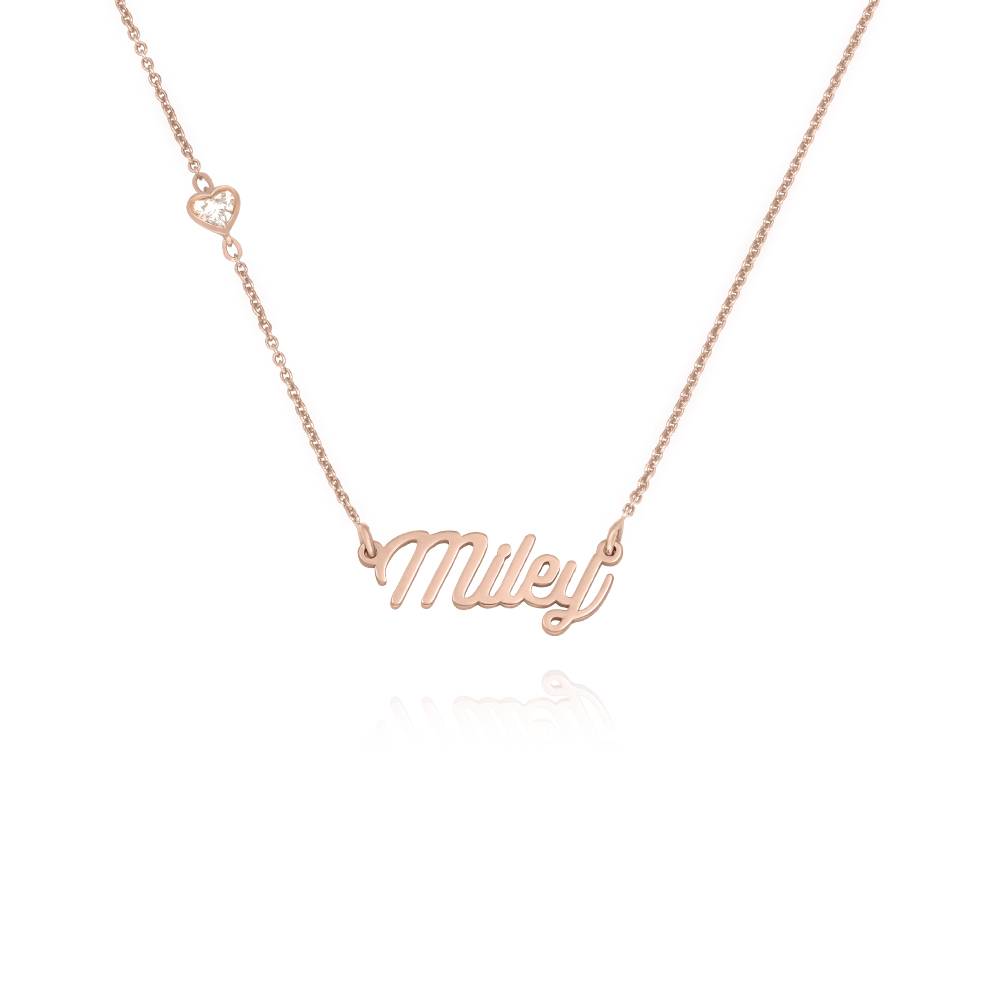 Twirl Script Name Necklace With Heart Diamond in 18K Rose Gold Plating