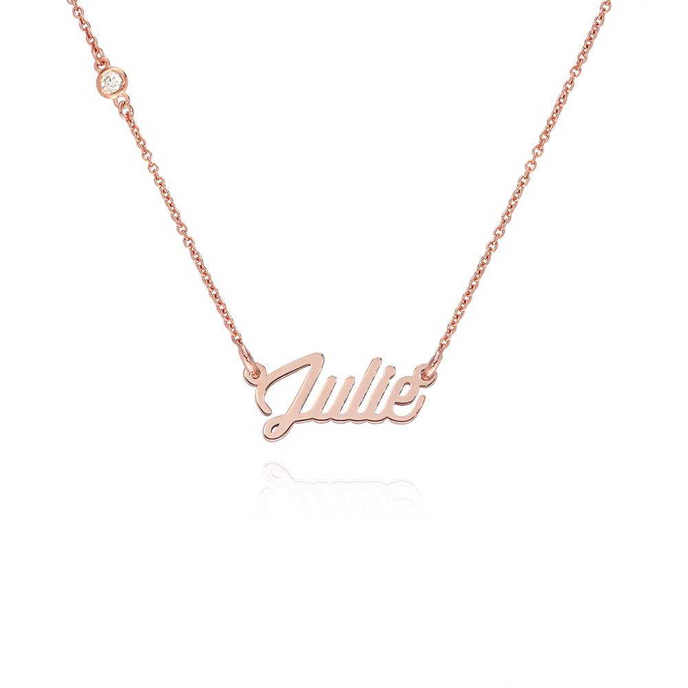 Twirl Script Name Necklace with Diamond in 18K Rose Gold Plating