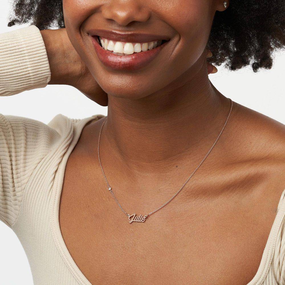 Twirl Script Name Necklace with Diamond in 18K Rose Gold Plating