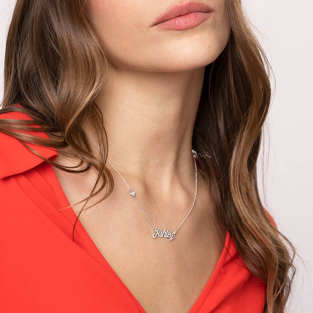 Twirl Script Name Necklace With Heart Diamond in Sterling Silver
