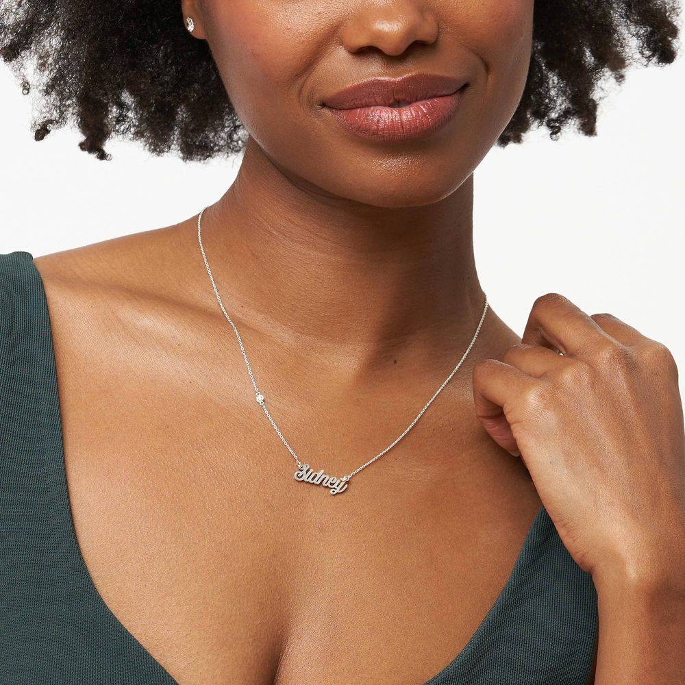 Twirl Script Name Necklace with Diamond in Sterling Silver