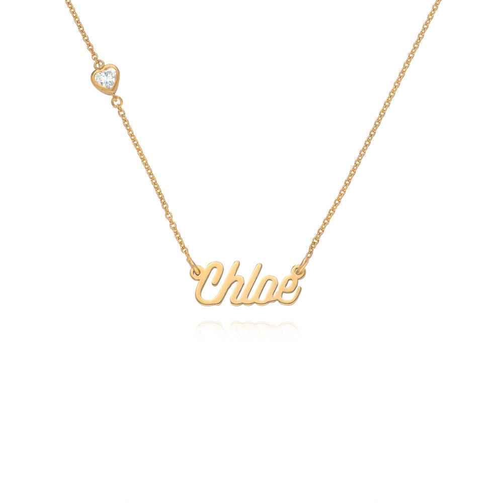 Twirl Script Name Necklace With Heart Diamond in 18K Gold Plating