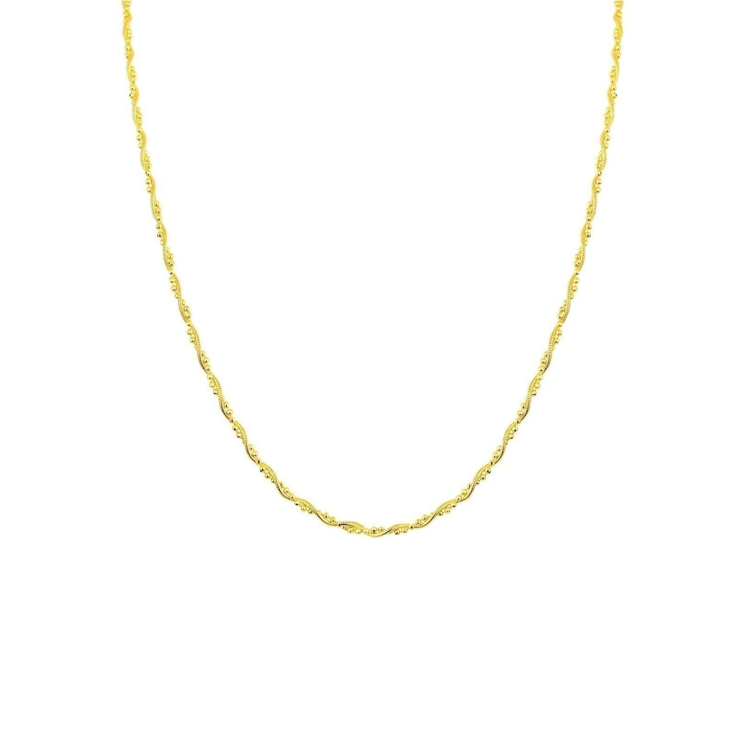 Twisted Beaded Sterling Silver Italian Chain Necklace - Gold