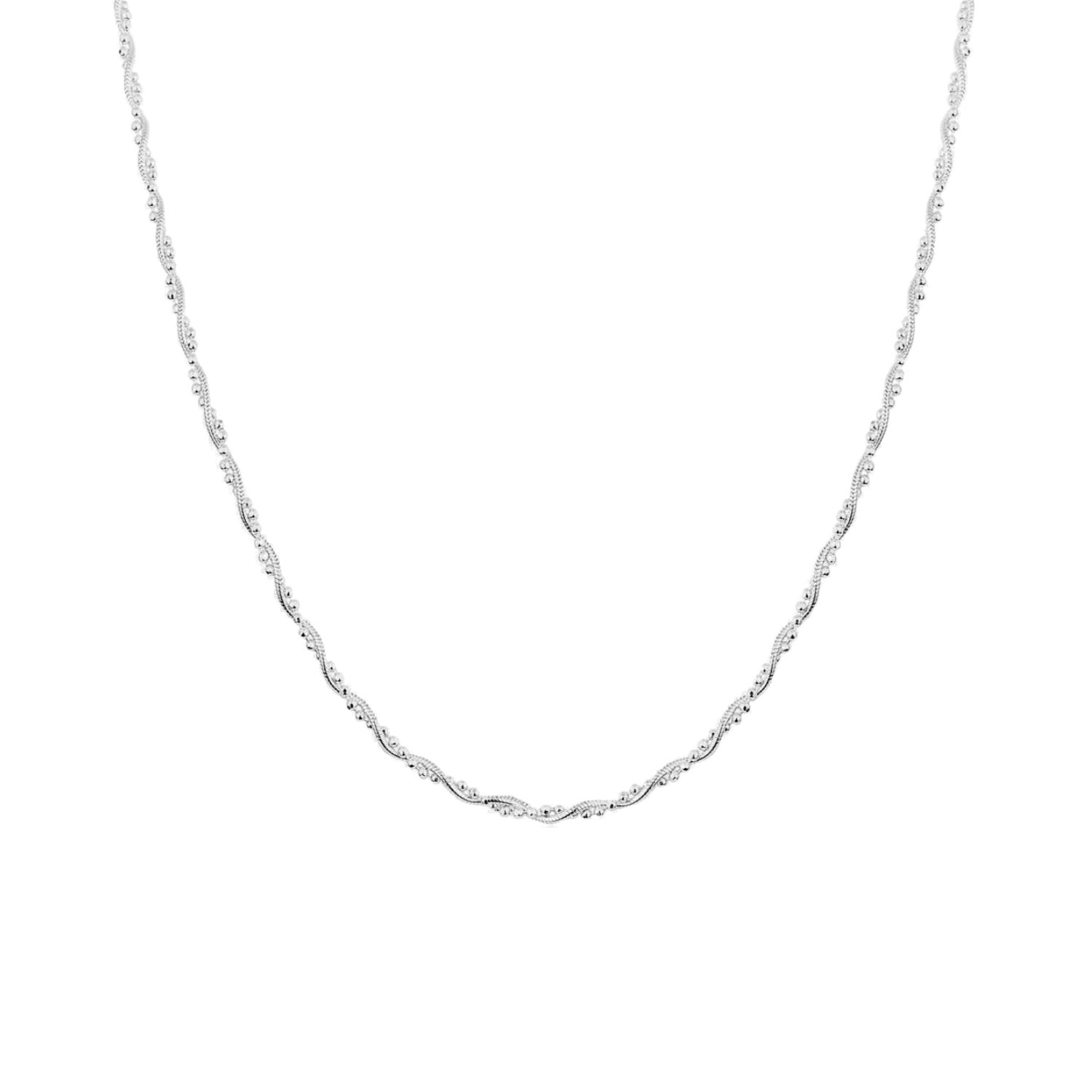 Twisted Beaded Sterling Silver Italian Chain Necklace - Silver