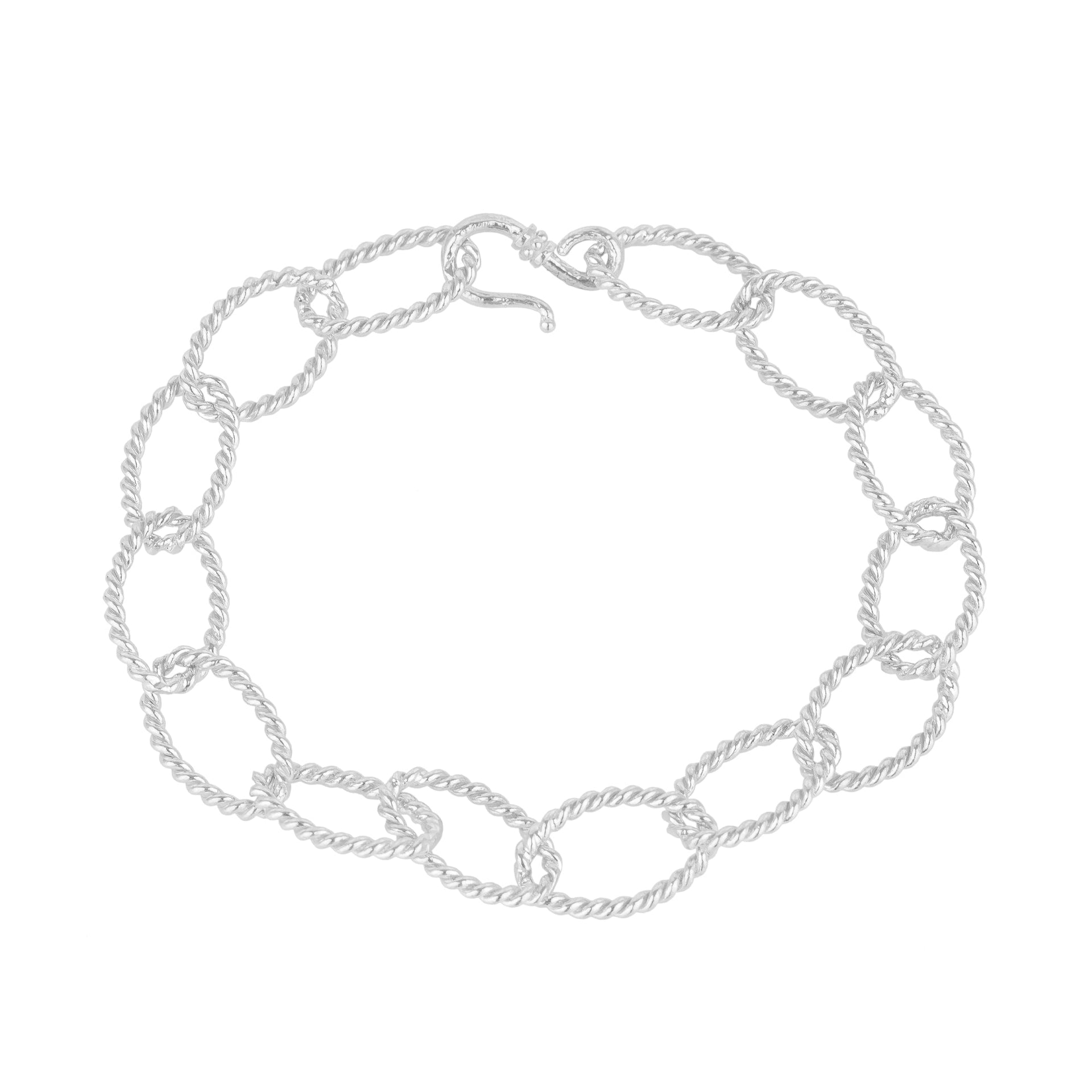 Twisted Elliptical Hoops Silver Bracelet