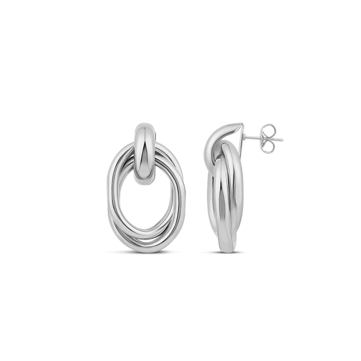 Twisted Oval Drop Earrings - Silver