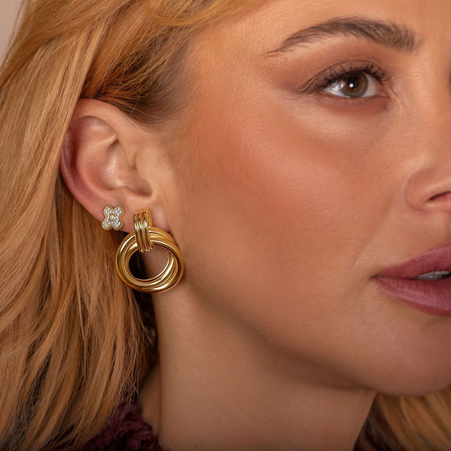 Twisted Round Drop Earrings - Gold