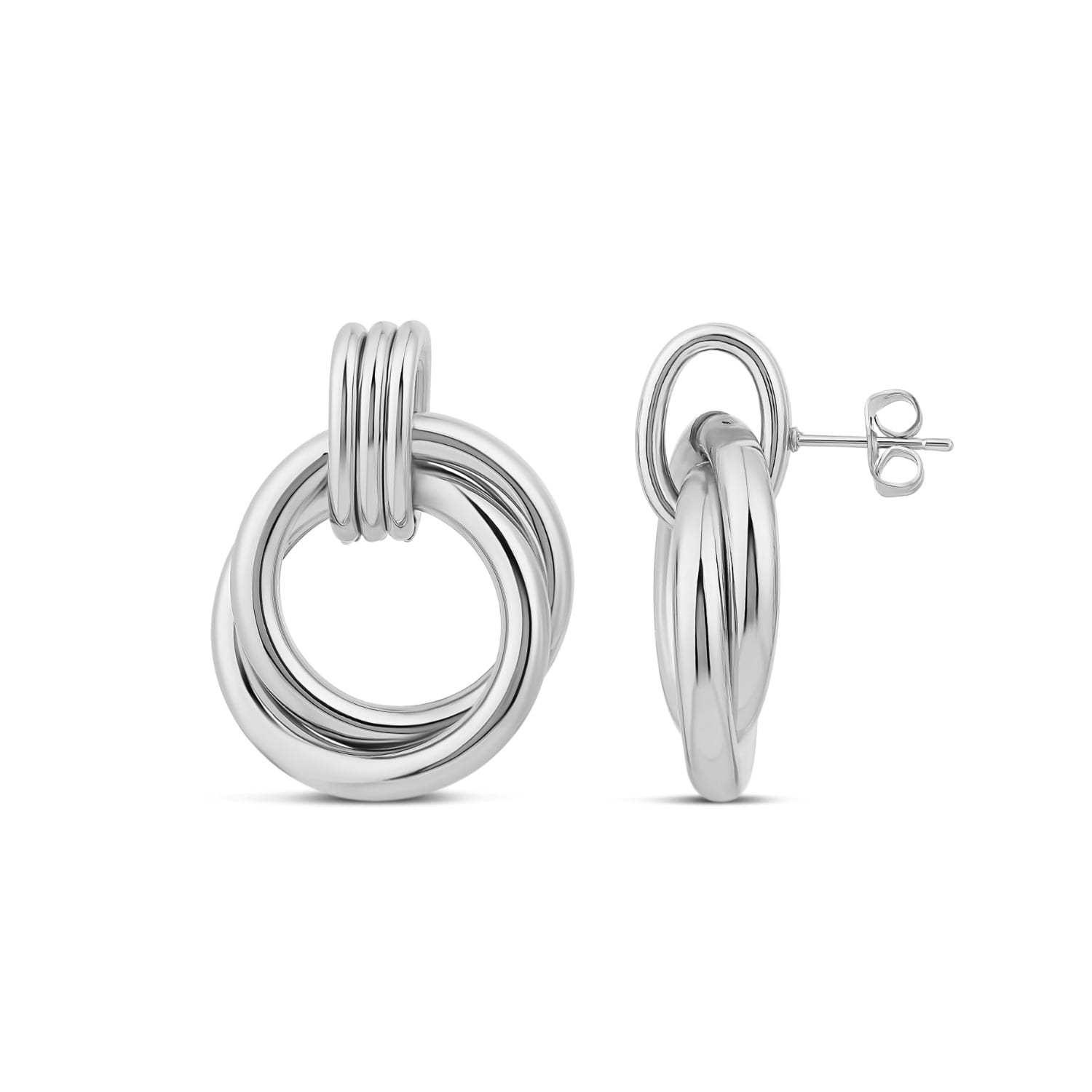 Twisted Round Drop Earrings - Silver