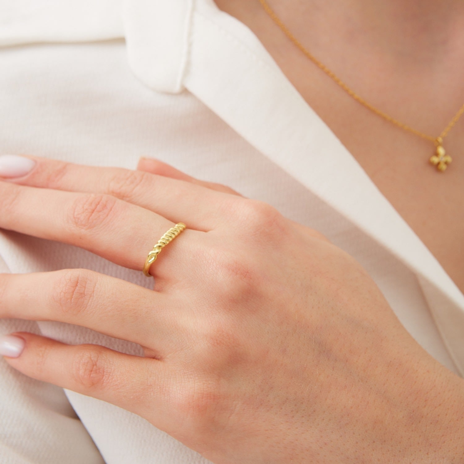 Twisted Screw Sterling Silver Ring - Gold