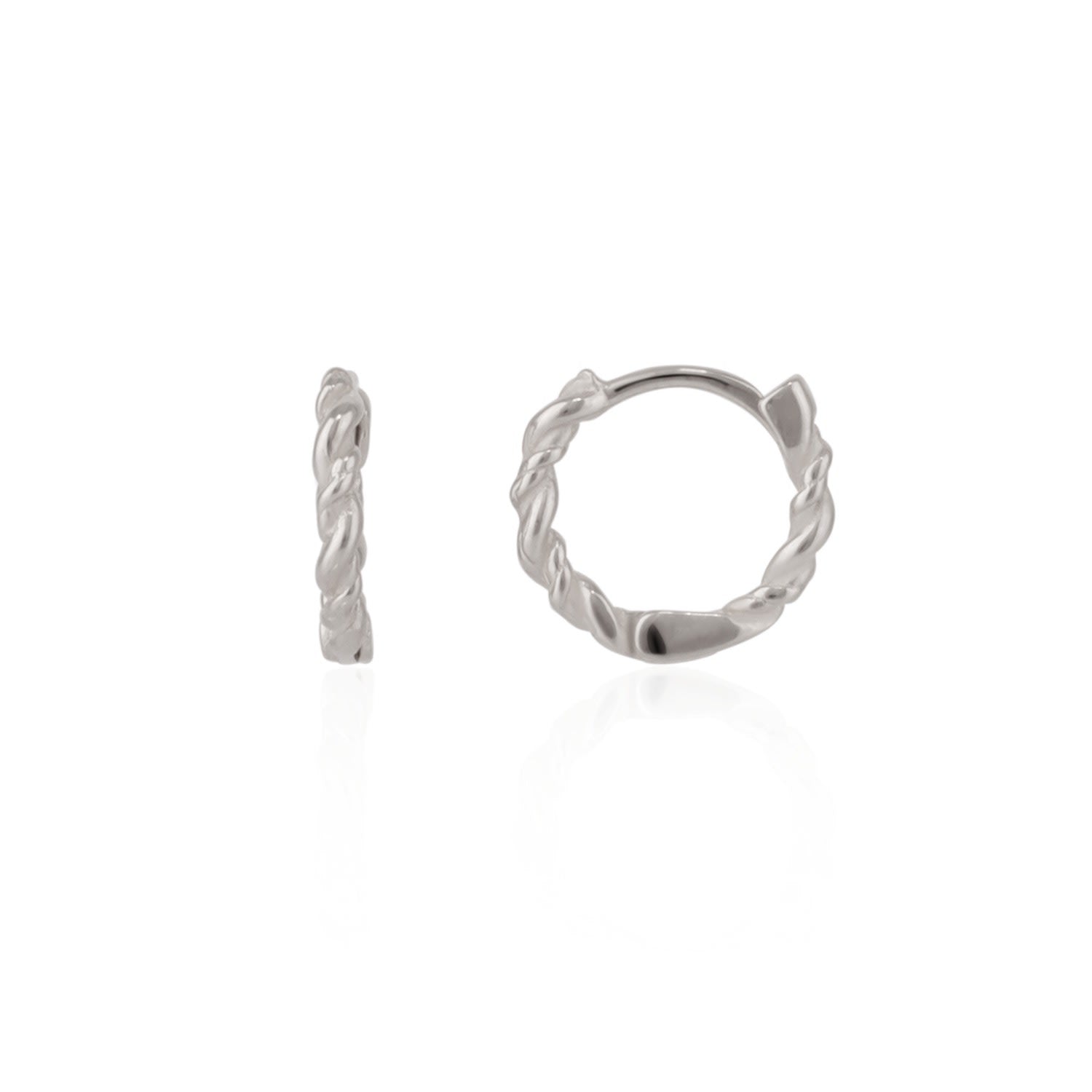 Twisted Sterling Silver Mini Huggie Hoop Earring - Silver