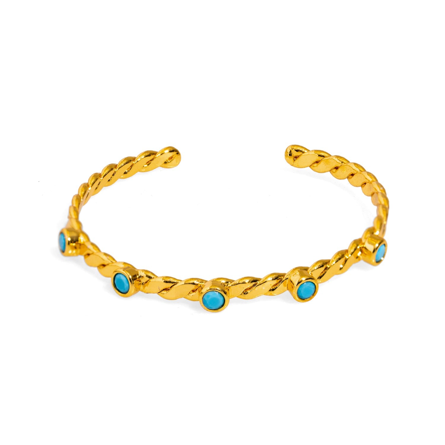 Twisted Turquoise & Gold Dainty Cuff Bracelet - Turquoise