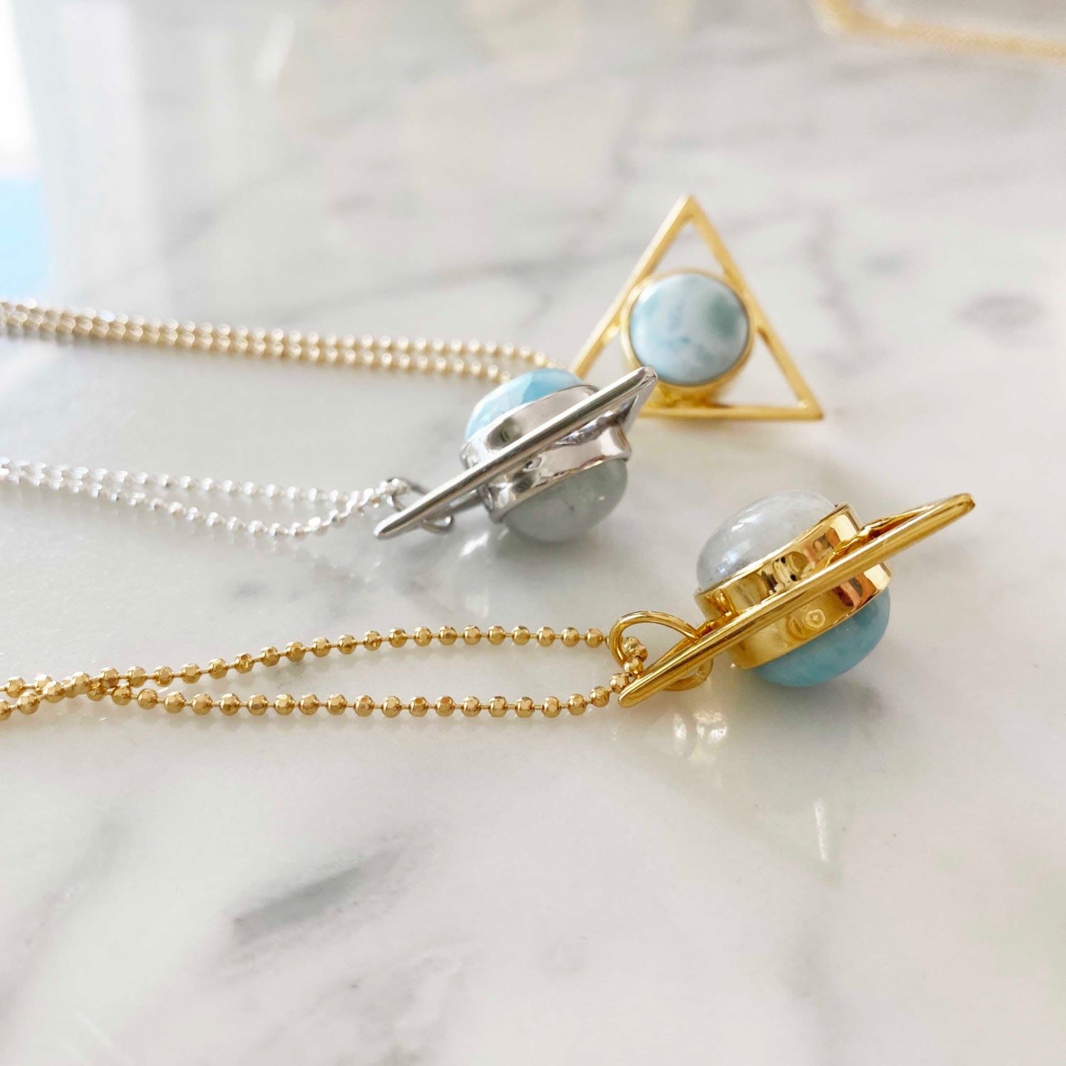 Two Faced Double Sided Necklace- Larimar, Moonstone