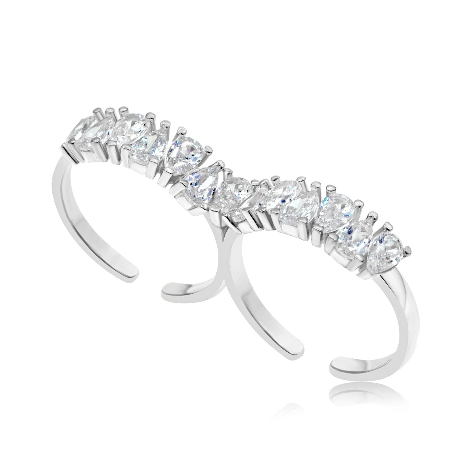 Two Finger Pear Shape Ring - Silver