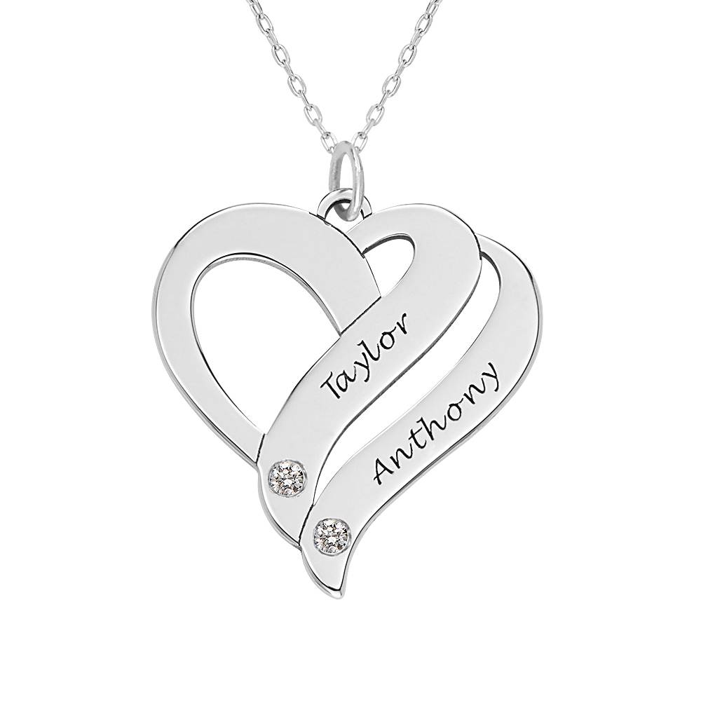 Two Hearts Forever One 10K White Necklace with Diamond