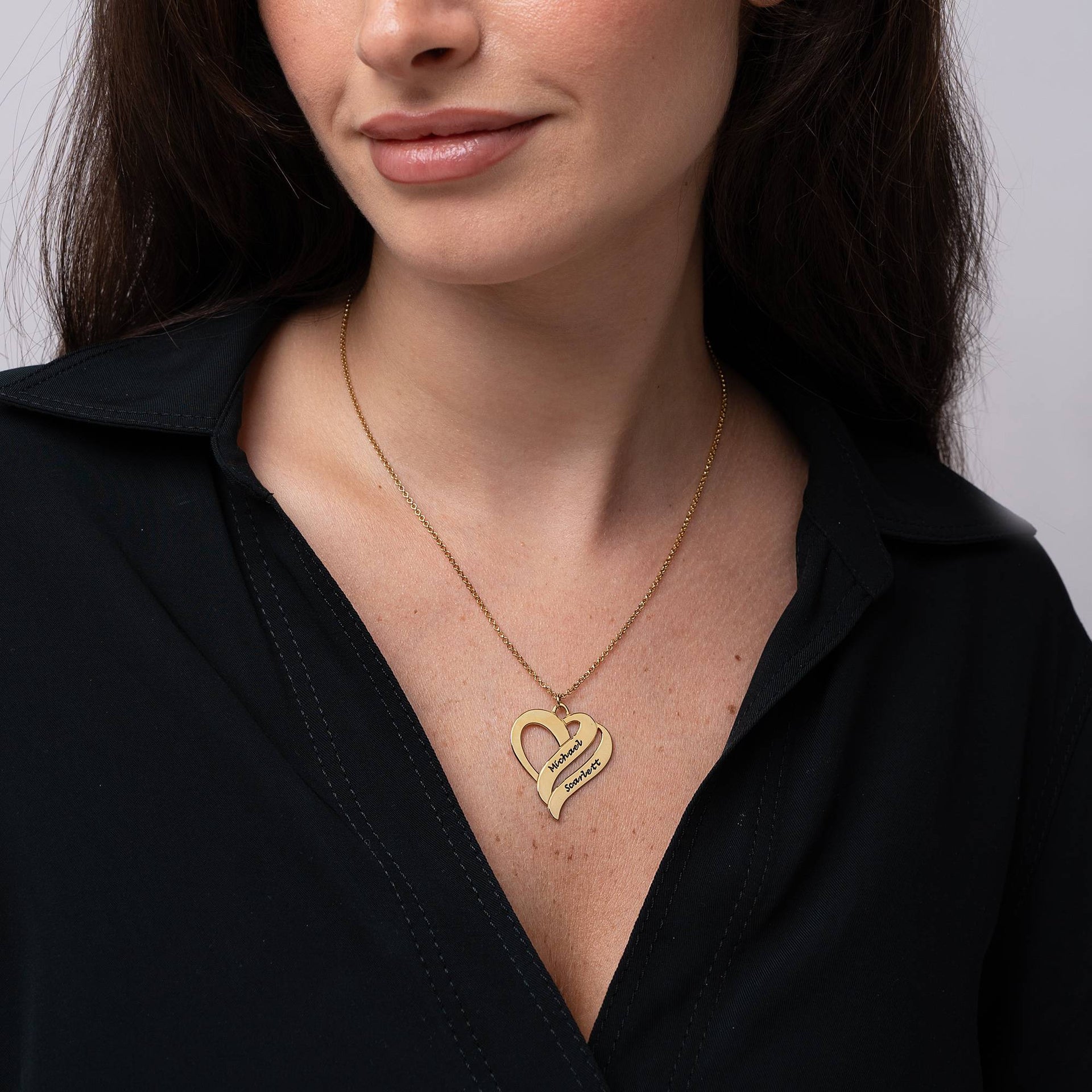 Two Hearts Forever One Necklace in 18k Gold Plating