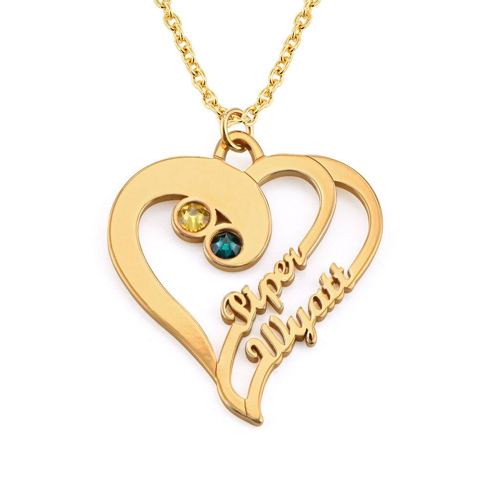 Two Hearts Forever One Necklace in 18k Gold Vermeil - Mom Necklace - Birthstone Necklace