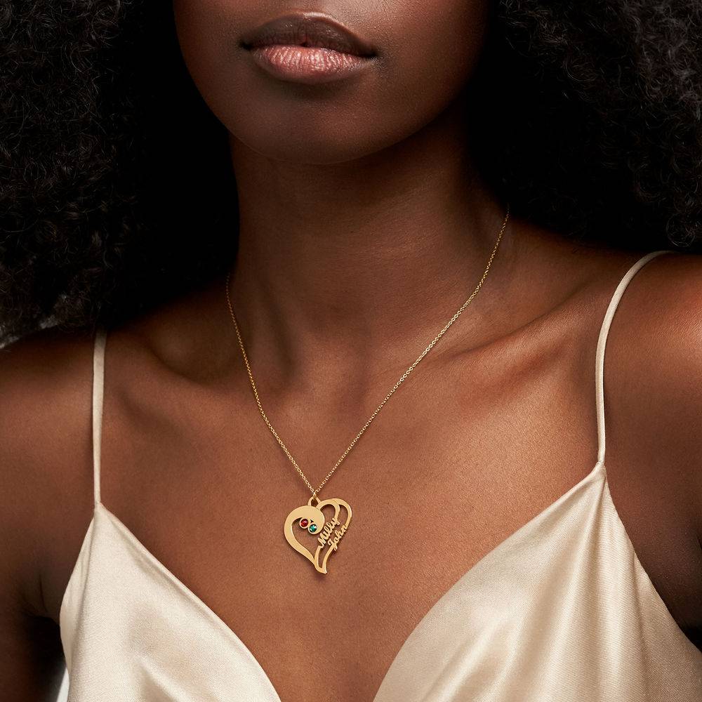 Two Hearts Forever One Necklace in 18k Gold Vermeil - Mom Necklace - Birthstone Necklace