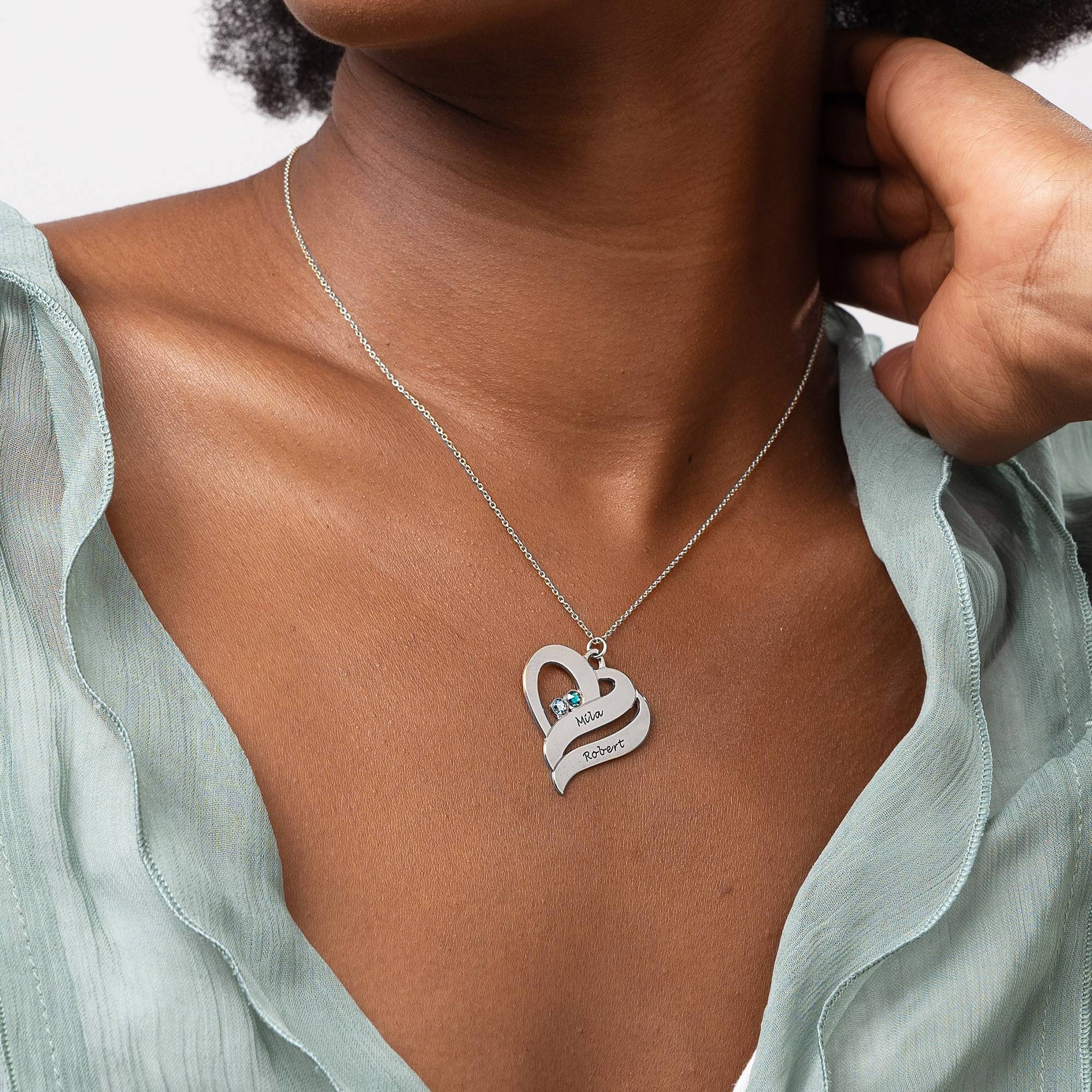 Anniversary Gifts for Her - Personalized Hearts Necklace - 0.925 Sterling Silver - Mother Daughter Necklace