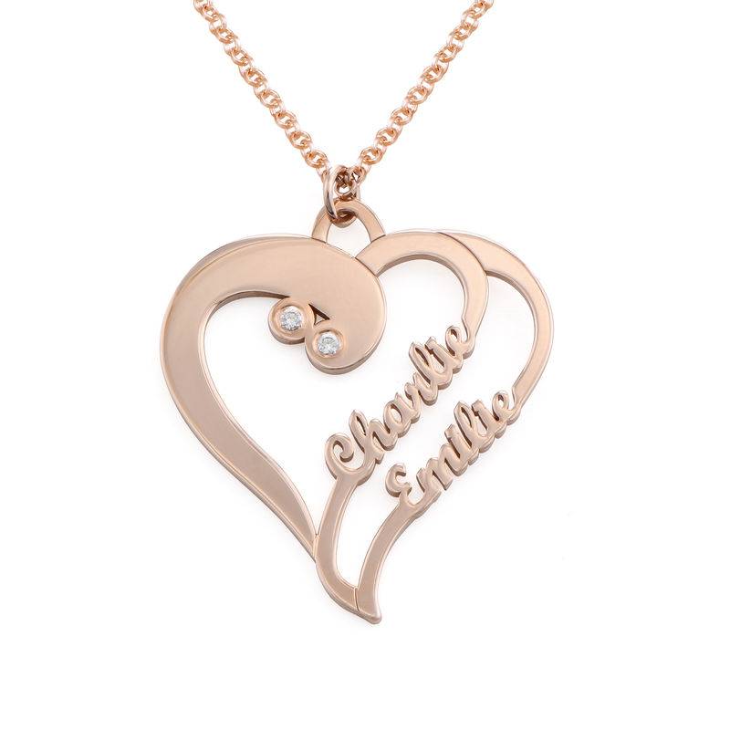 Two Hearts Forever One Necklace with Diamond in Rose Gold Plating