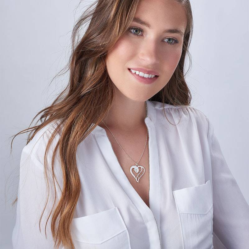 Two Hearts Forever One Necklace with Diamond in Sterling Silver