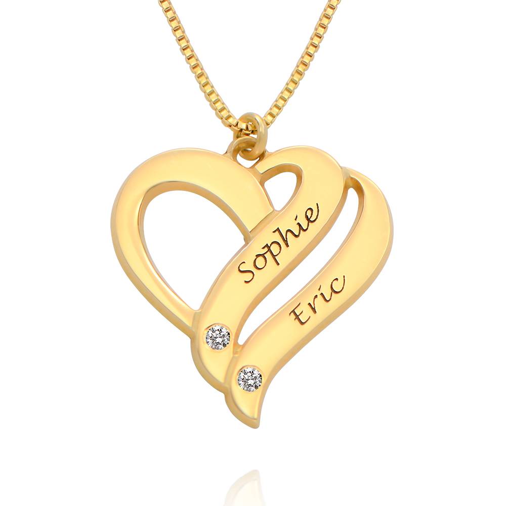 Two Hearts Forever One Necklace with Diamonds in 18k Gold Vermeil