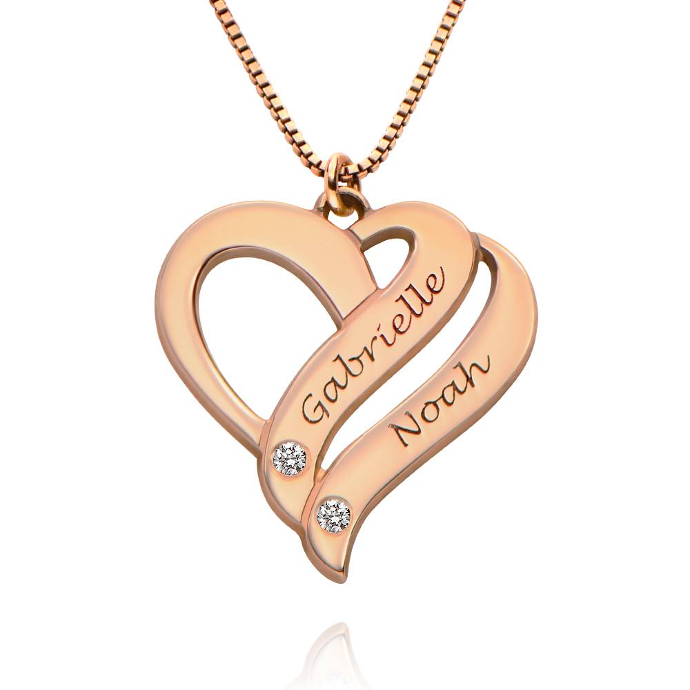 Push Present - Two Hearts Forever One Rose Gold Plated with Diamonds Necklace