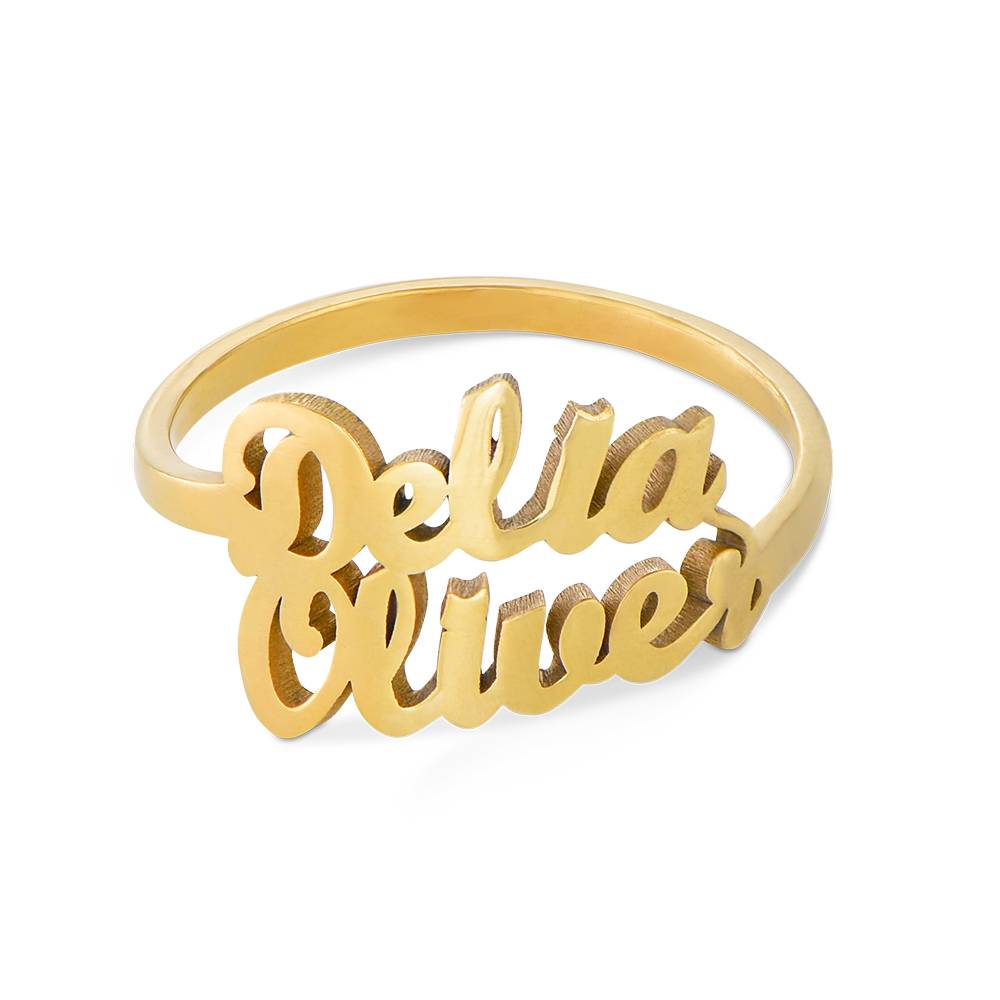 Script Double Name Ring in 18K Gold Plating