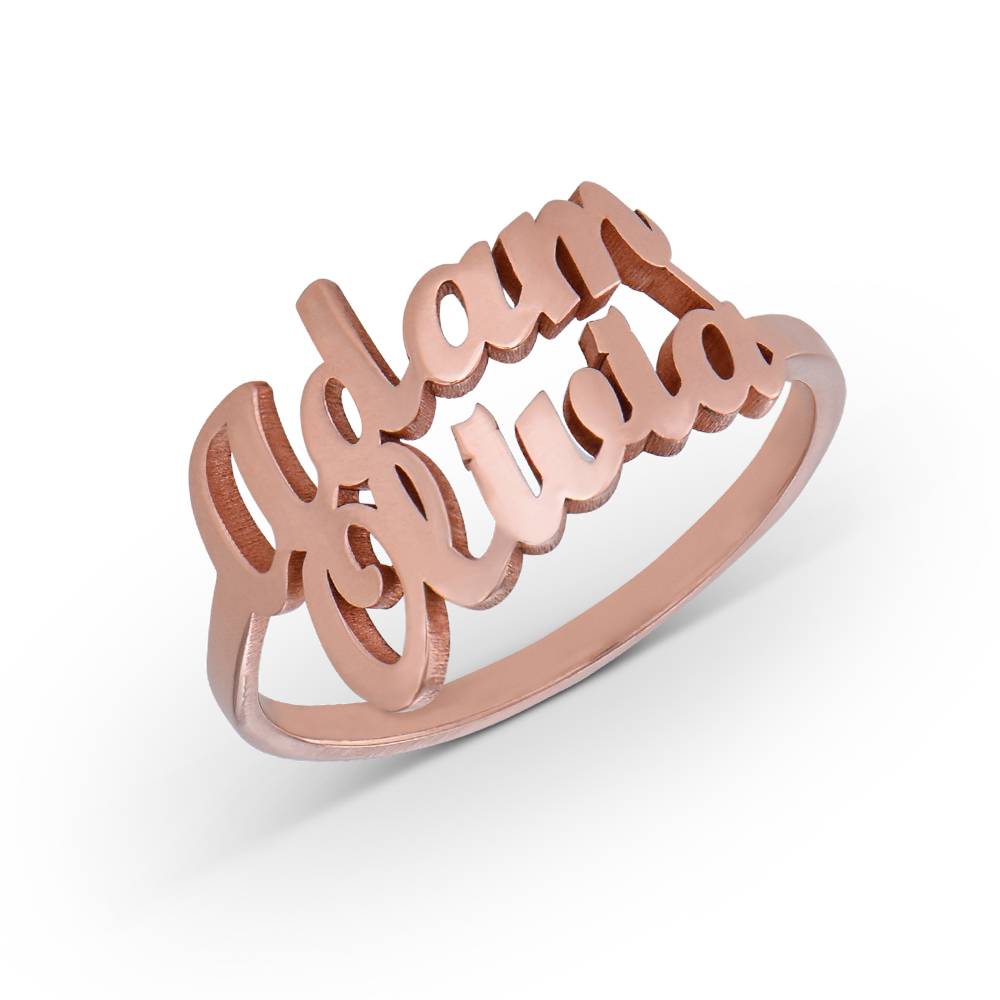Script Double Name Ring in 18K Rose Gold Plating