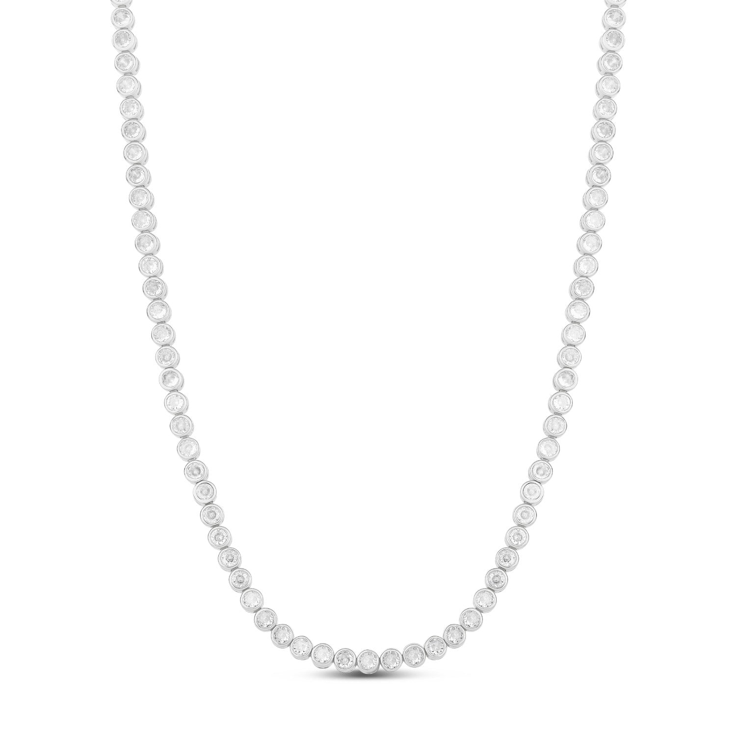 Two Mm Bezel-Set Classic Round Tennis Necklace - Silver