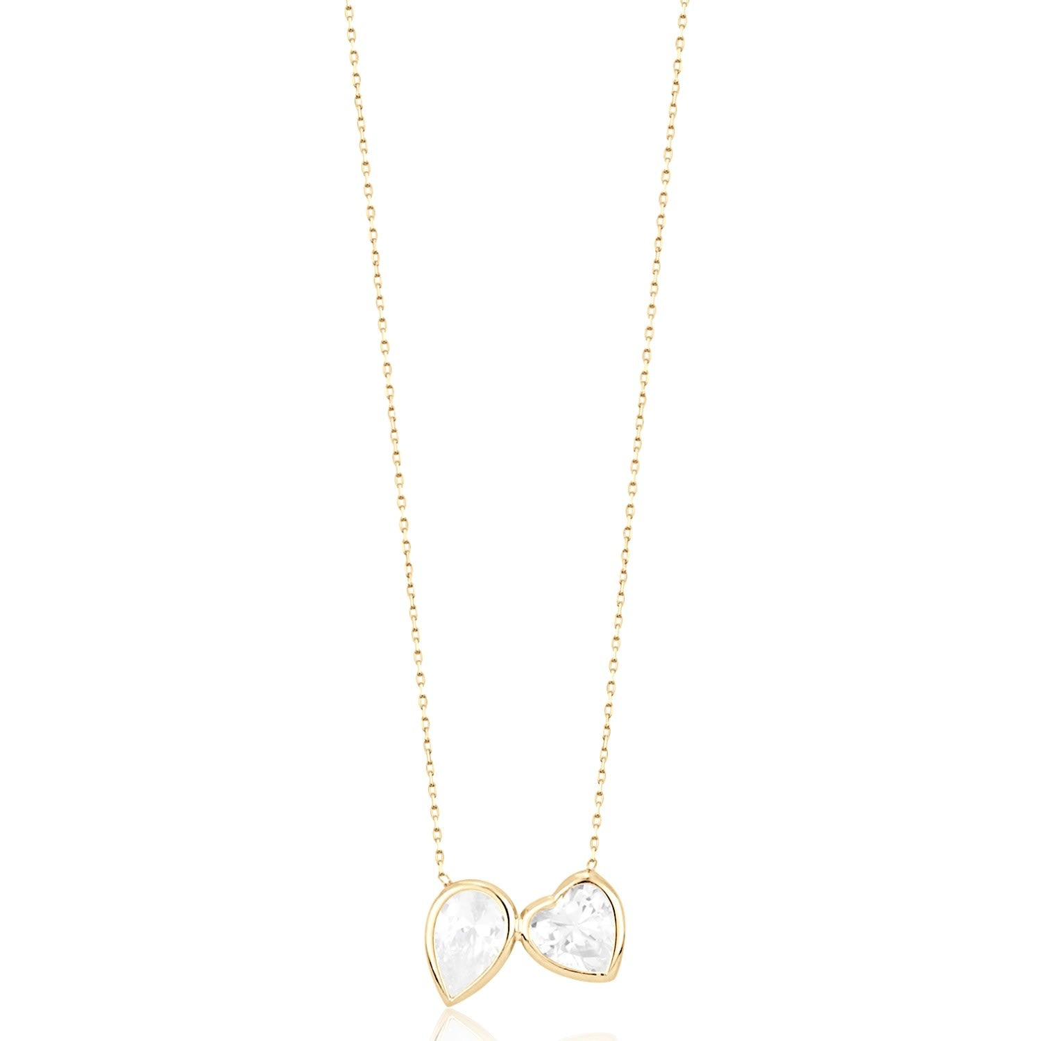 Two Stone Bezel-Set Necklace - Gold Heart & Pear