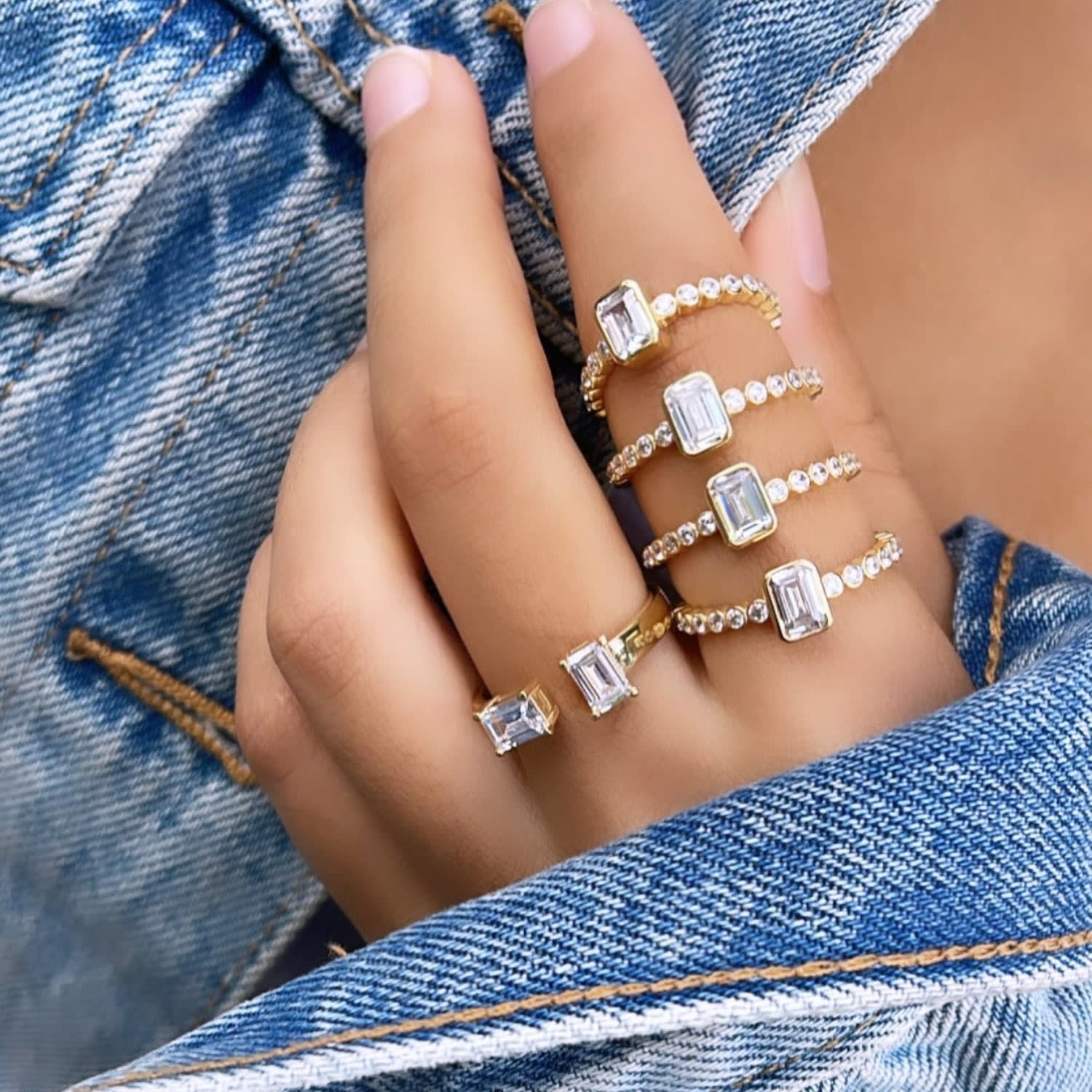 Two Stone Cuff Stack Ring - Gold