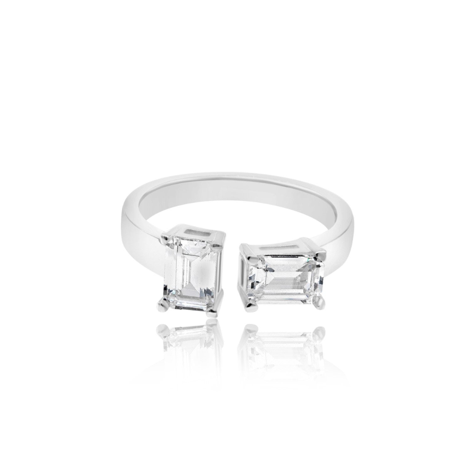 Two Stone Cuff Stack Ring - Silver