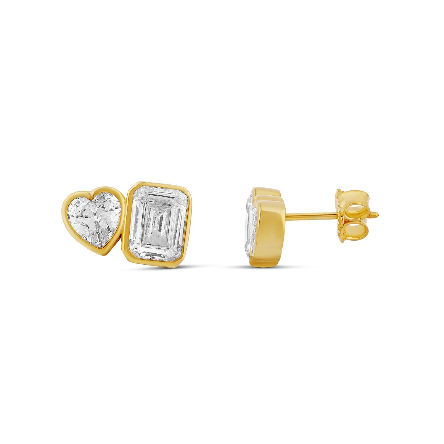 Two Stone Fancy Shape Bezel-Set Studs- Gold