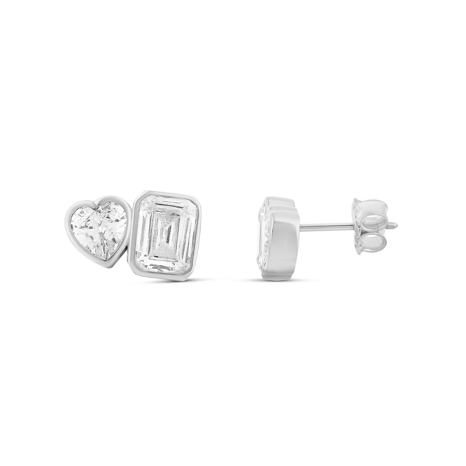 Two Stone Fancy Shape Bezel-Set Studs - Silver