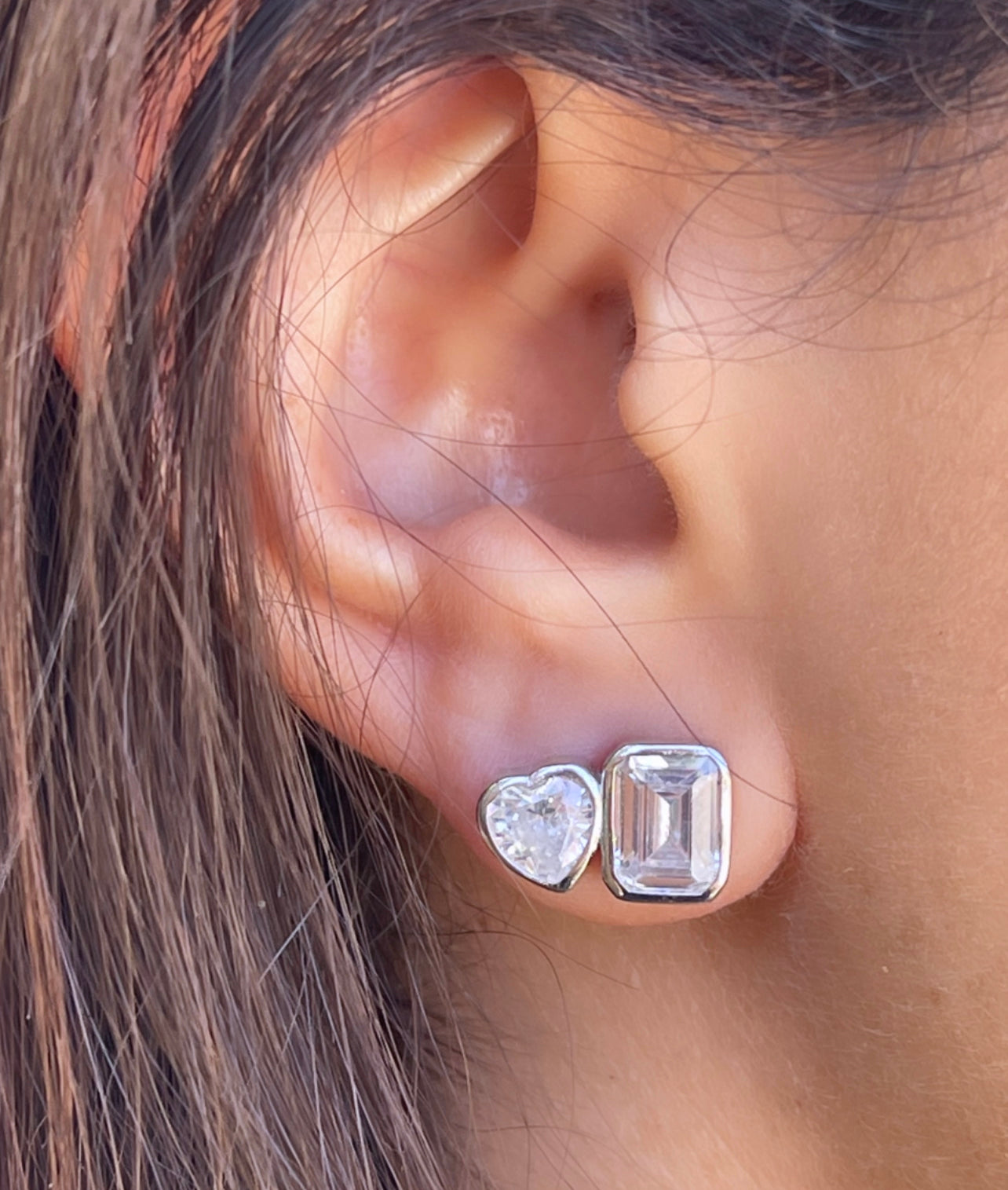 Two Stone Fancy Shape Bezel-Set Studs - Silver