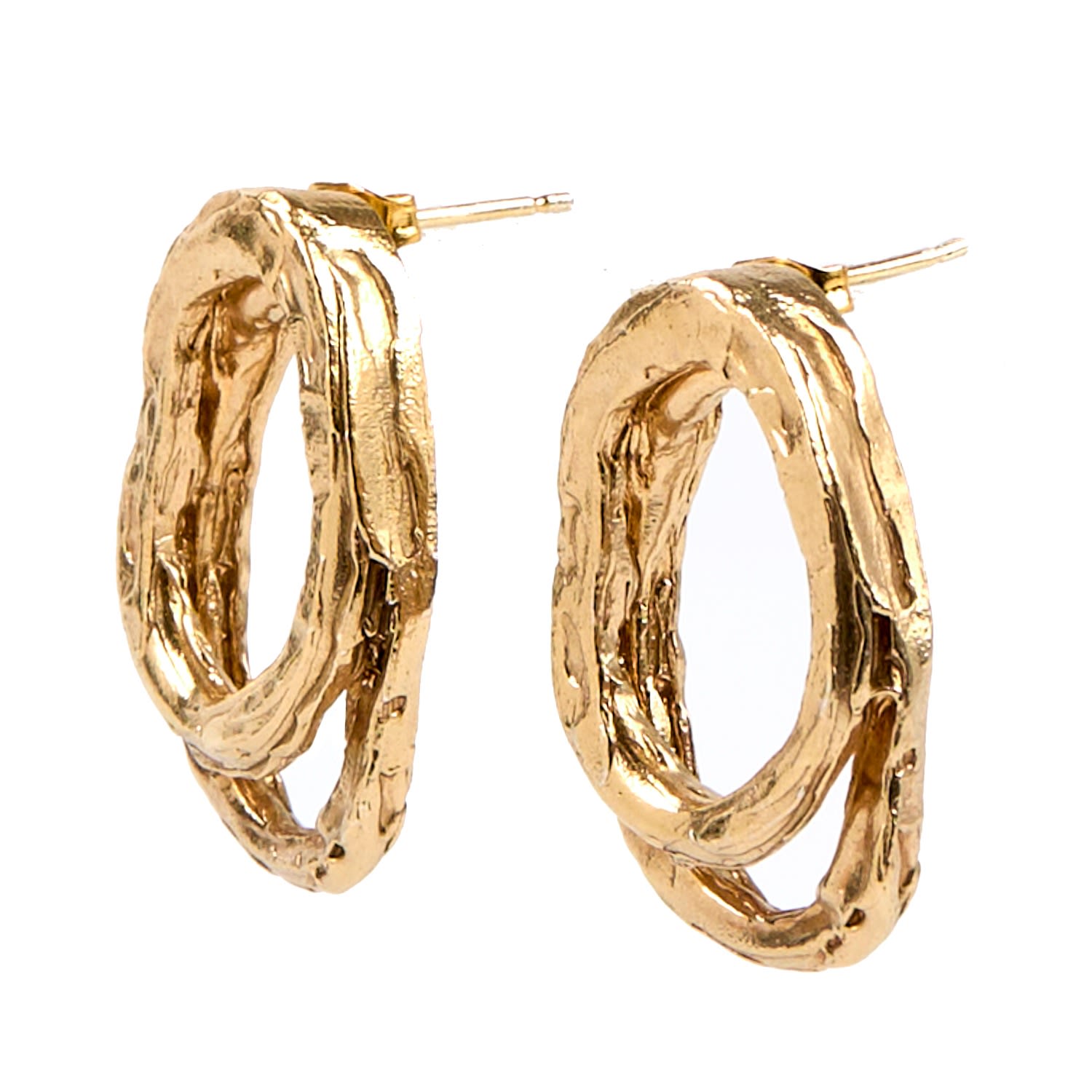 Molten Hoops Two Together Earrings - Gold Vermeil