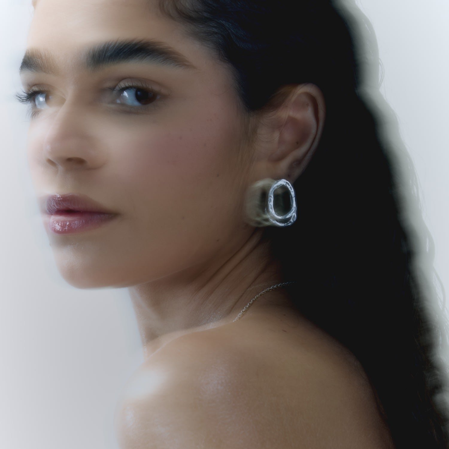 Molten Irregular Hoops Two Together Earrings - Silver