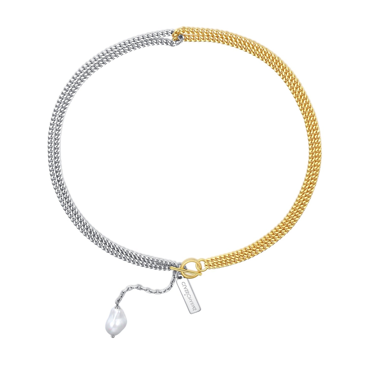 Two Tone Chain Baroque Pearl Necklace